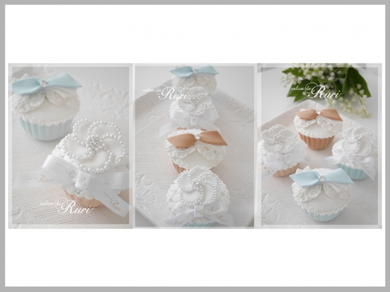 <h5>Ribon＆パールフラワーカップケーキ</h5>